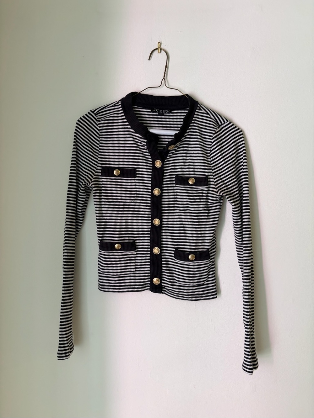 J. Crew Black & White Striped Button-Up Blazer Cardigan